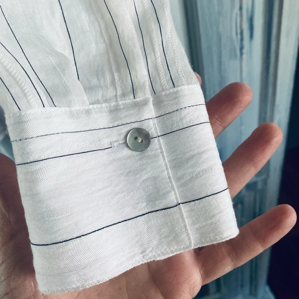 Drapey Stripe Convertible Button-down Shirt In Optic White/ Black